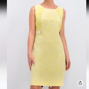 Calvin Klein Yellow and White Patterned Dress